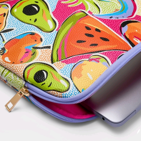 Tabitha Brown NWT Faux Leather 15" Laptop & Tablet Sleeve Multicolor Fruit Print - Picture 3 of 5
